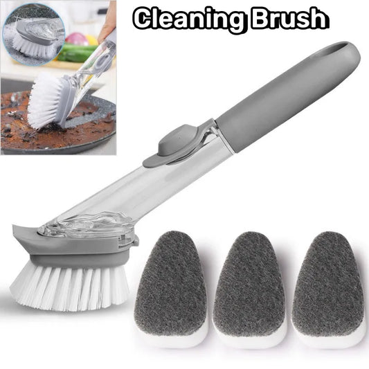 Kitchen Pot Scrubbing Brush Multifunctional Long Handle Cleaning Brush Automatic Liquid Filling Dishwashing Brush Household Tool